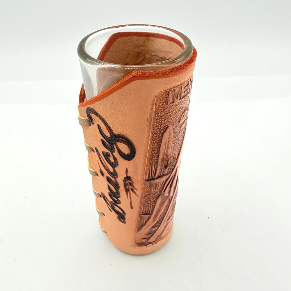 Shot Glass Unisex OS Tan Excellent Leather Wrapped Vaquero Mexico